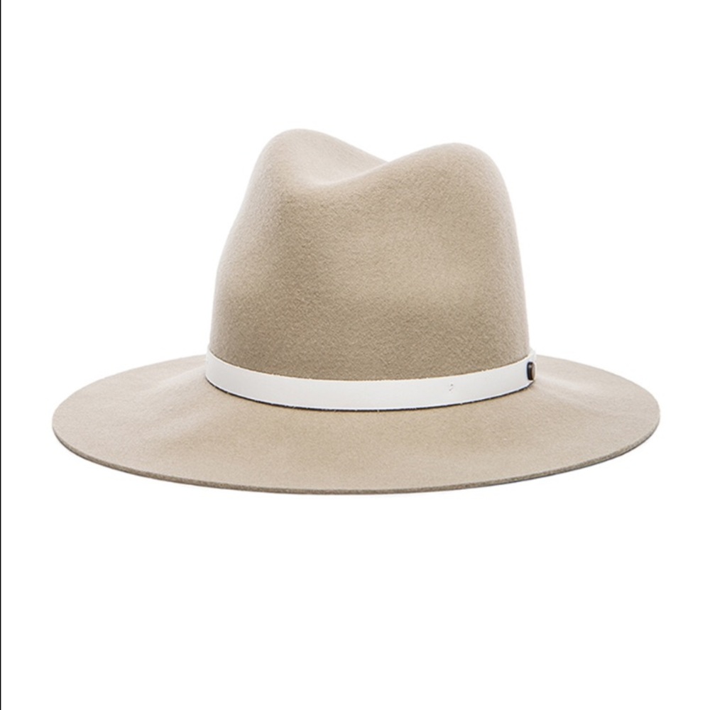 rag & bone Beige Wide-Brim Felt Fedora with White Band